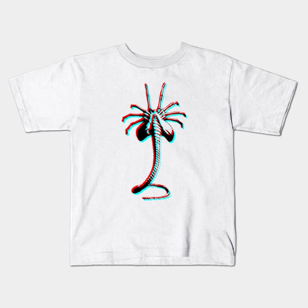 Retro 3D Glasses Style - Xenomorph face hugger Kids T-Shirt by ROBZILLA